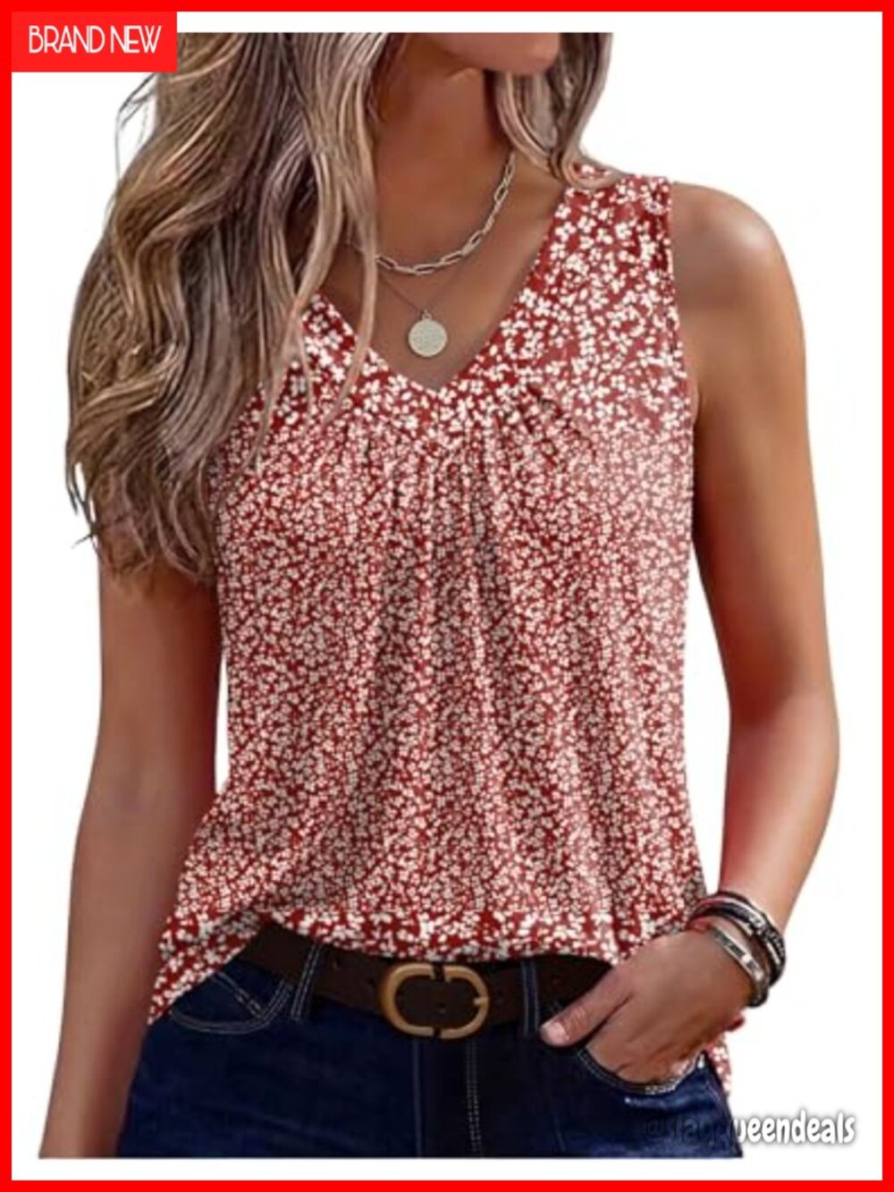 Sleeveless V-Neck Pleated Tank Top Relaxed Summer Casual Women's Blouse